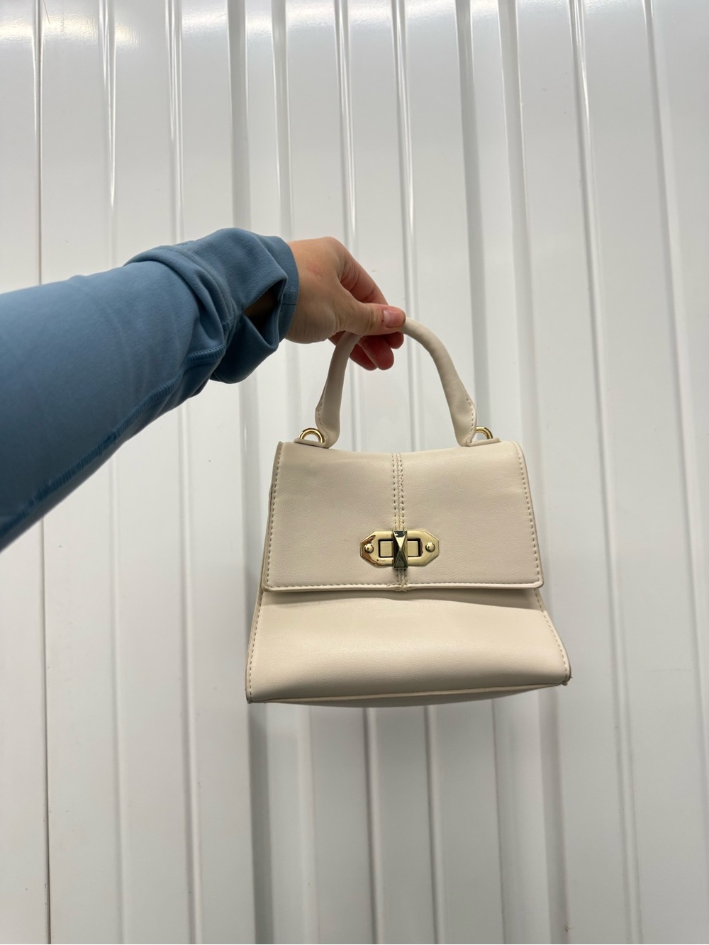 Forever 21 Cream Mini Top-Handle Bag with Gold Hardware